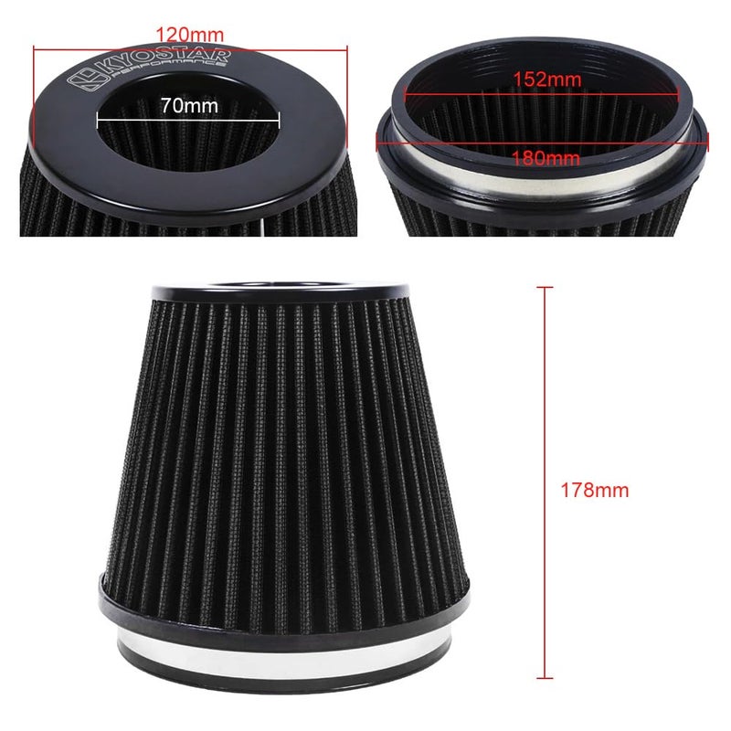 Kyostar 6"" 152mm High Flow Inlet Cold Air Intake Cone Replacement Dry Air Filter Black - Image 3